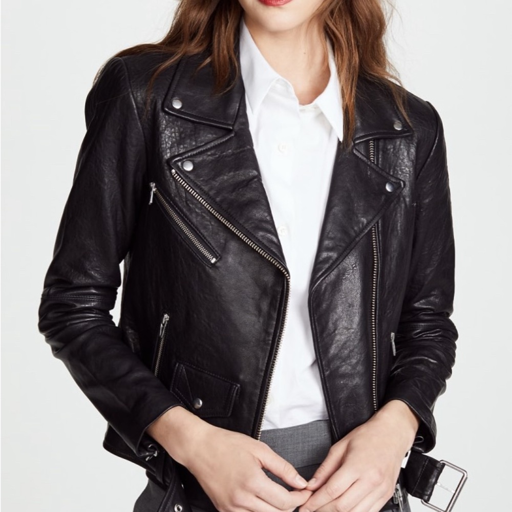 VEDA Jayne Classic Leather Jacket IN NAVY